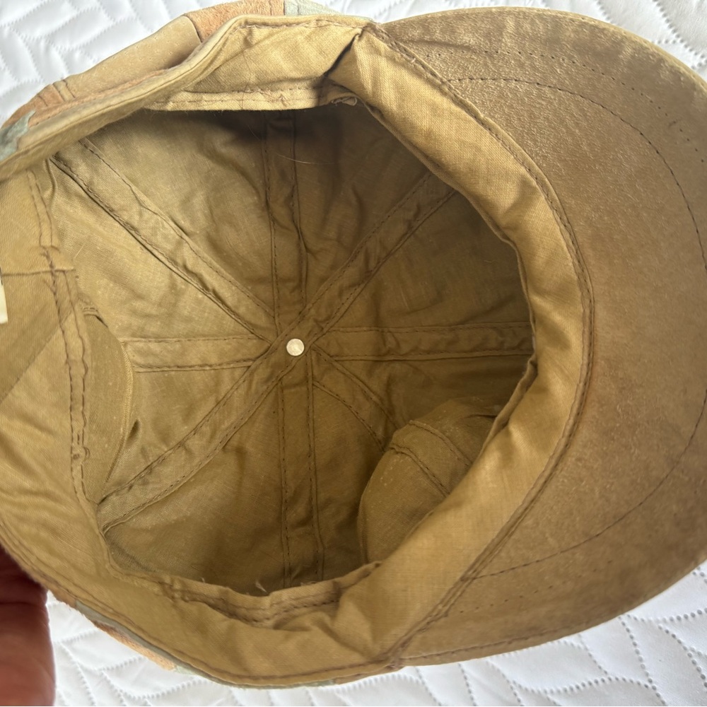 Vintage suede Patchwork Beige Blue Women's Hat pageboy - Picture 7 of 10